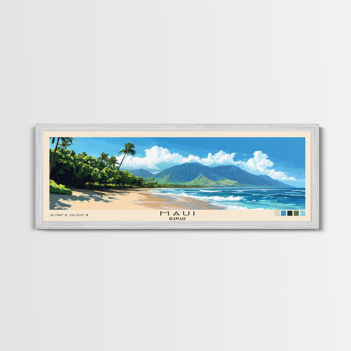 Maui, Hawaii Panoramic Print, Vacation Gift, Hawaii Wall Art, Beach Painting, Beach Decor, Beach Or Lakehouse Art
