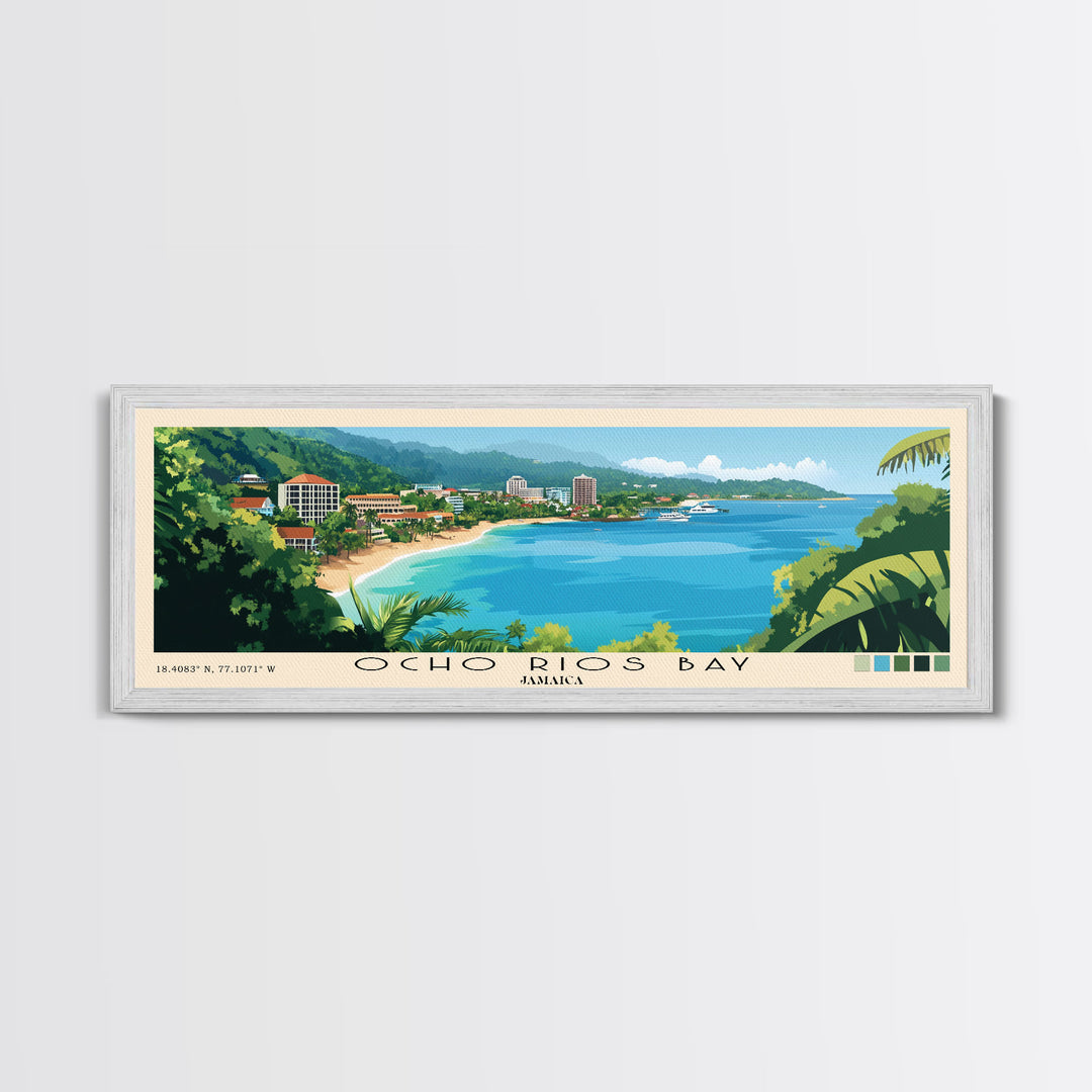 Ocho Rios Bay, Jamaica Panoramic Print, Vacation Gift, Jamaica Wall Art, Beach Painting, Beach Decor, Large Wall Art, Wood Frame Art