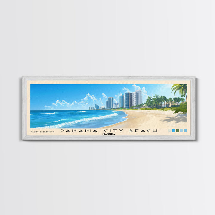 Panama City Beach, Florida Panoramic Print, Vacation Gift, Florida Wall Art, Beach Painting, Beach Decor, Large Wall Art, Wood Frame Art