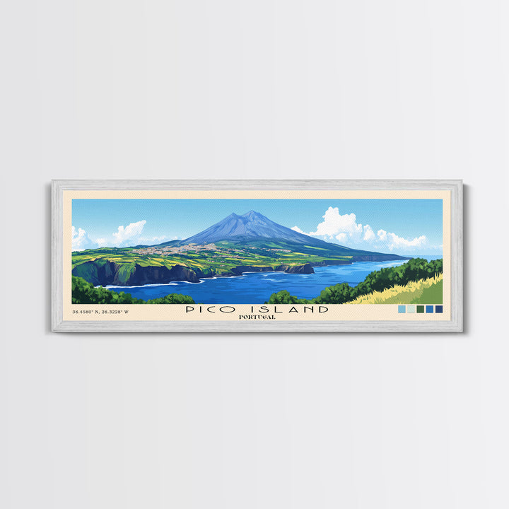 Pico Island, Portugal Panoramic Beach Print, Vacation Gift, Portugal Wall Art, Framed Canvas Print, Framed Beach Painting