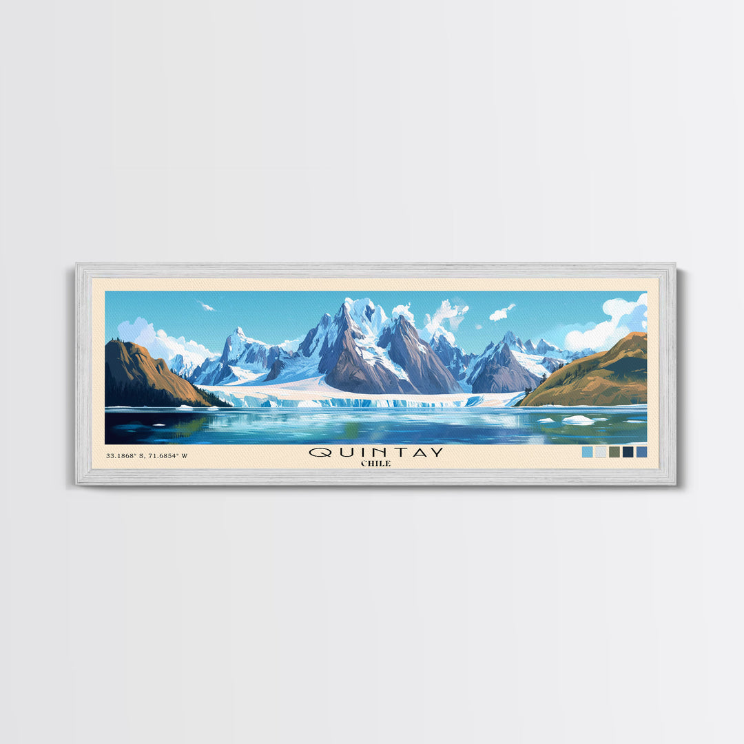 Quintay, Chile Panoramic Beach Print, Vacation Gift, Chile Wall Art, Framed Canvas Print, Framed Beach Painting