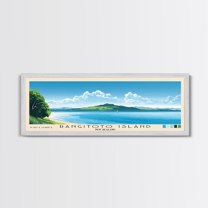 Rangitoto Island, New Zealand Panoramic Print, Vacation Gift, New Zealand Wall Art, Vacation Wall Art, Vacatation Memories, Beach Decor, Beach Or Lakehouse Art