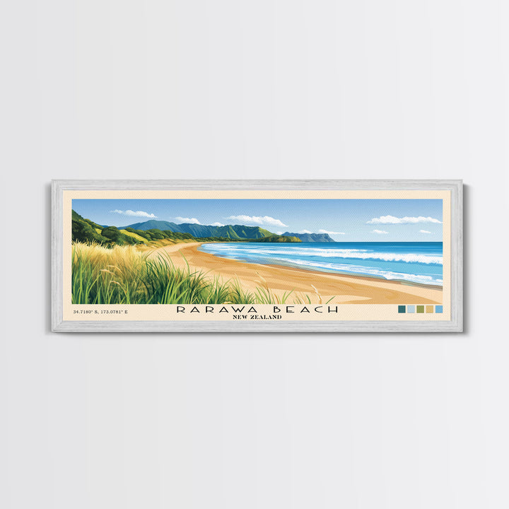 Rarawa Beach, New Zealand Panoramic Print, Vacation Gift, New Zealand Wall Art, Beach Painting, Beach Decor, Beach Or Lakehouse Art