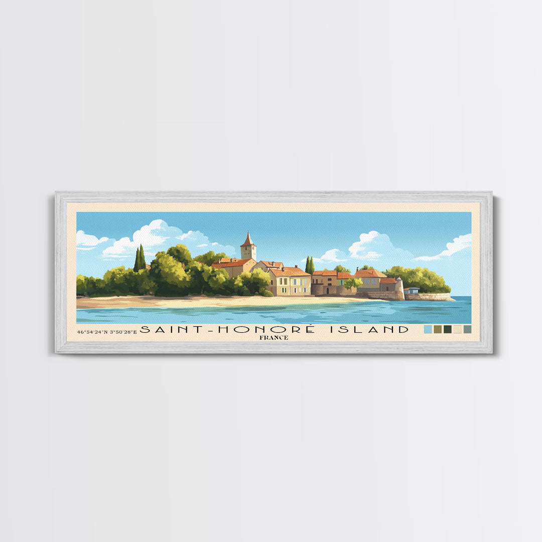 Saint-Honoré Island, France Panoramic Beach Print, Vacation Gift, France Wall Art, Framed Canvas Print, Framed Beach Painting