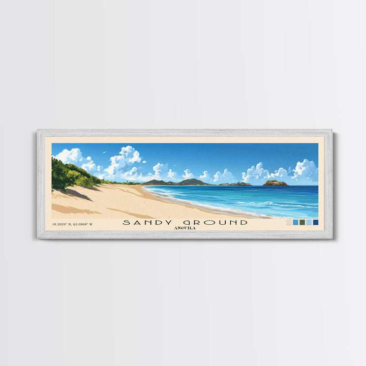Sandy Ground, Anguila Panoramic Beach Print, Vacation Gift, Anguila Wall Art, Beach Painting, Beach Decor, Beach Painting