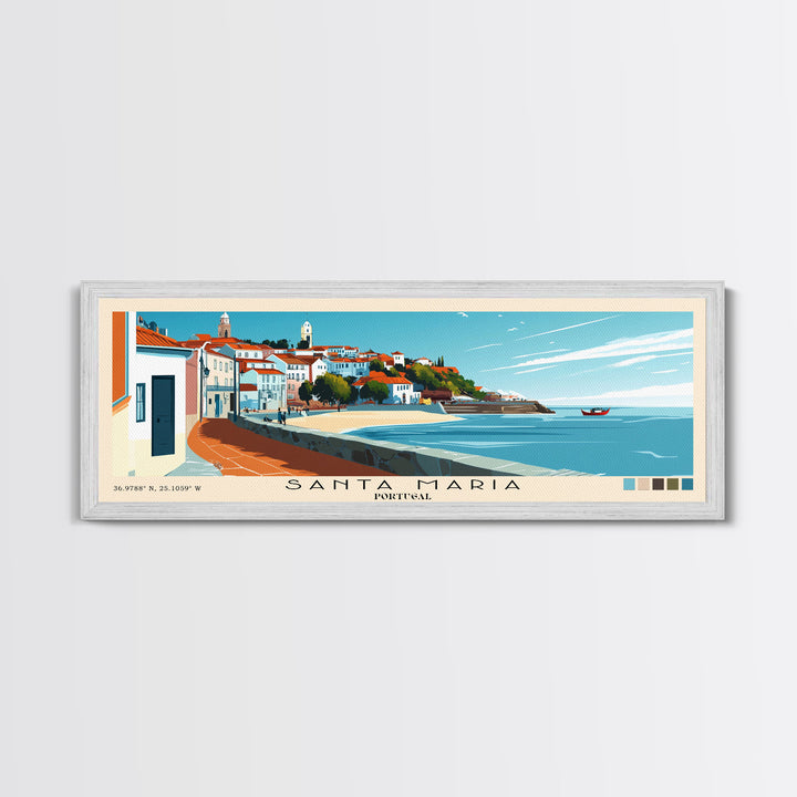 Santa Maria, Portugal Panoramic Beach Print, Vacation Gift, Portugal Wall Art, Beach Painting, Beach Decor, Beach Painting