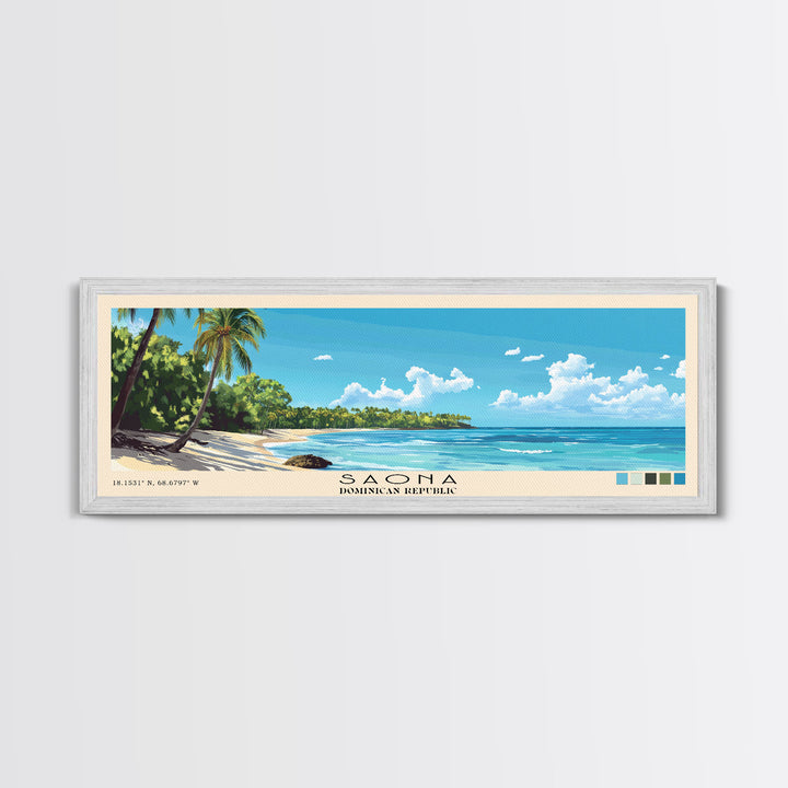 Saona, Dominican Republic Panoramic Print, Vacation Gift, Dominican Republic Wall Art, Beach Painting, Beach Decor, Large Wall Art, Wood Frame Art