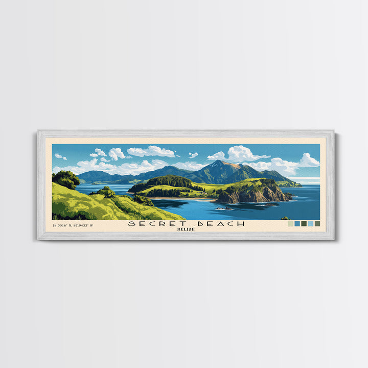 Secret Beach, Belize Panoramic Print, Vacation Gift, Belize Wall Art, Beach Painting, Beach Decor, Beach Or Lakehouse Art