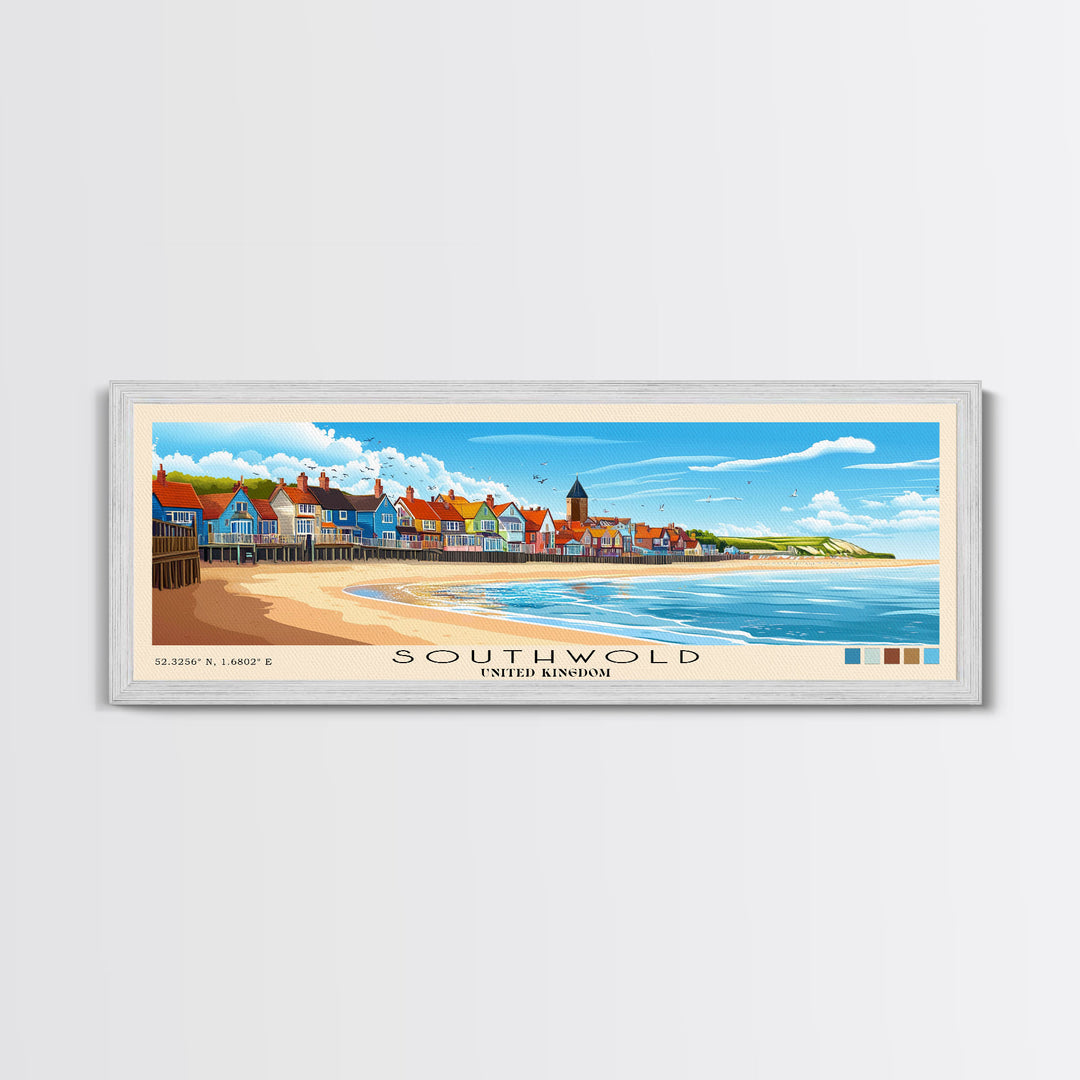 Southwold, United Kingdom Panoramic Print, Vacation Gift, United Kingdom Wall Art, Beach Painting, Beach Decor, Beach Or Lakehouse Art