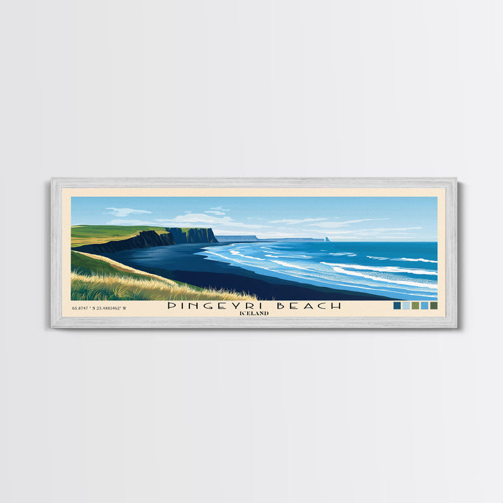 Þingeyri Beach, Iceland Panoramic Beach Print, Vacation Gift, Iceland Wall Art, Framed Canvas Print, Framed Beach Painting
