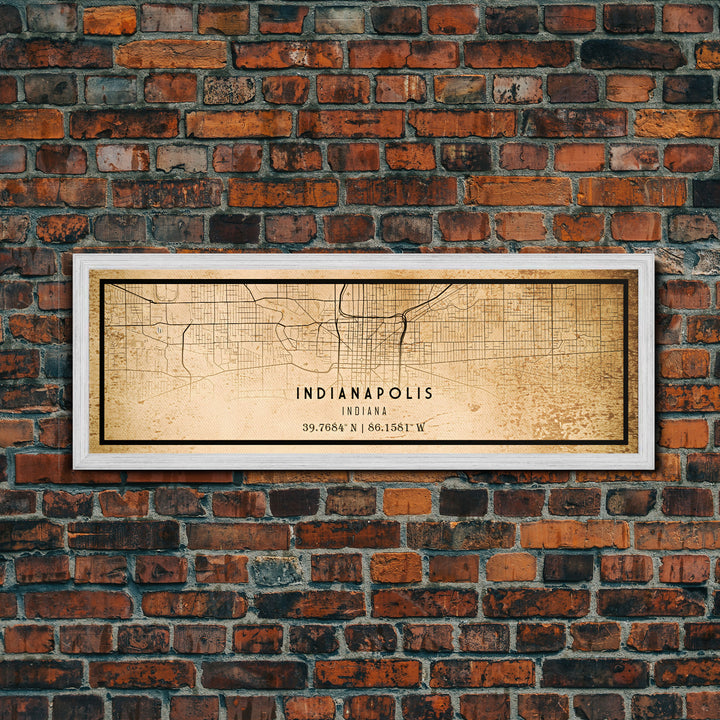 Panoramic Old Indianapolis City Map Wall Art Canvas Print, Vintage Style Map, Framed Wall Art, Cool Indiana  Wall Art, Office Decor
