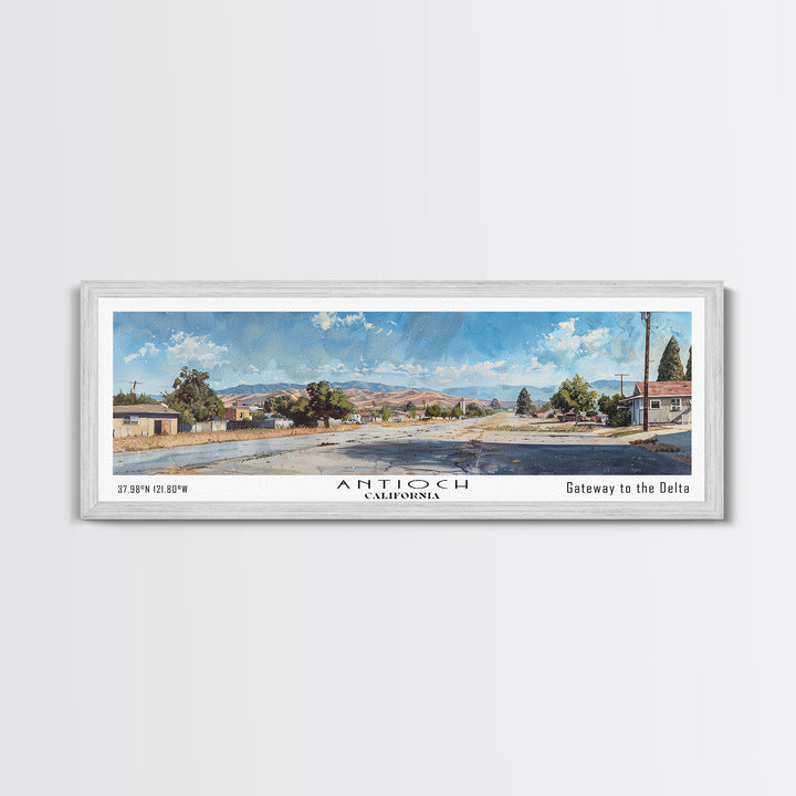 Antioch California Panoramic Painting, Watercolor Framed Canvas Print, Scenic City Art, Travel Poster, Home Decor, Wall Art, Office Wall Art