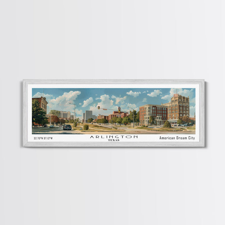 Arlington Texas Panoramic Painting, Watercolor Framed Canvas Print, Scenic City Art, Travel Poster, Wall Decor, Living Room Art, Gift Idea