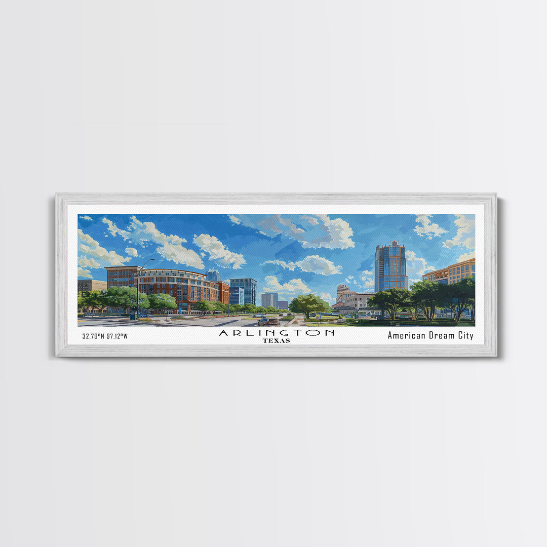 Arlington Texas Panoramic Watercolor Painting, Framed Canvas Print, Scenic City Art, Travel Poster, Home Decor, Wall Hanging, Office Wall Art