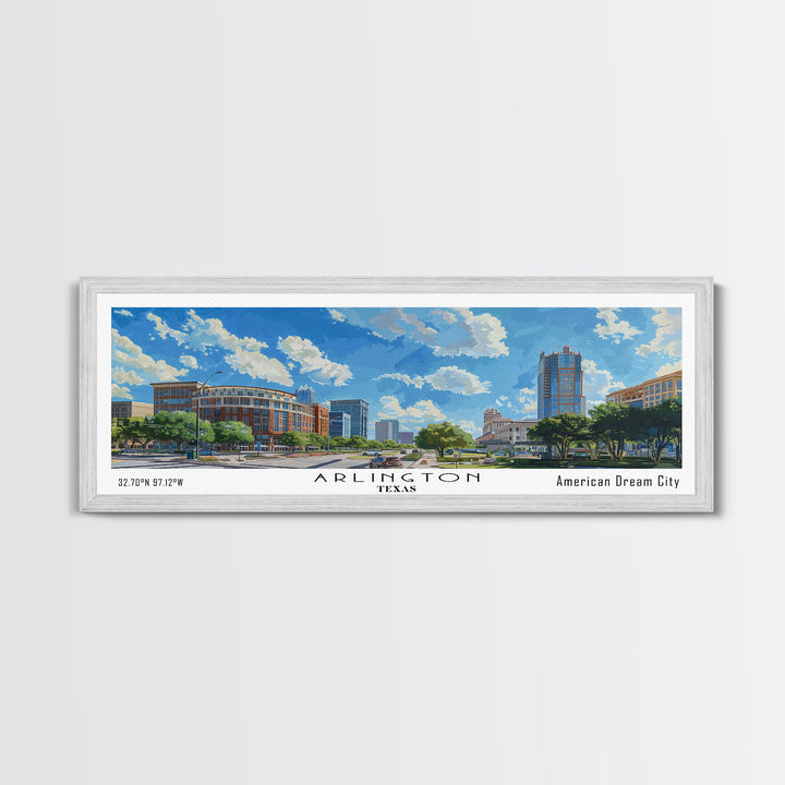 Arlington Texas Panoramic Watercolor Painting, Framed Canvas Print, Scenic City Art, Travel Poster, Home Decor, Wall Hanging, Office Wall Art