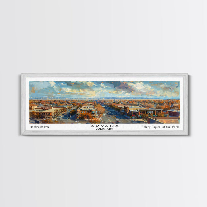 Arvada Colorado Panoramic Painting, Watercolor Framed Canvas Print, Scenic City Art, Travel Poster, Home Decor, Wall Art, Gift Idea