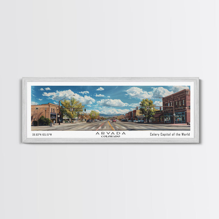 Arvada Colorado Panoramic Painting, Watercolor Framed Canvas Print, Scenic Cityscape, Travel Poster, Wall Decor, Living Room Art, Office Wall Art