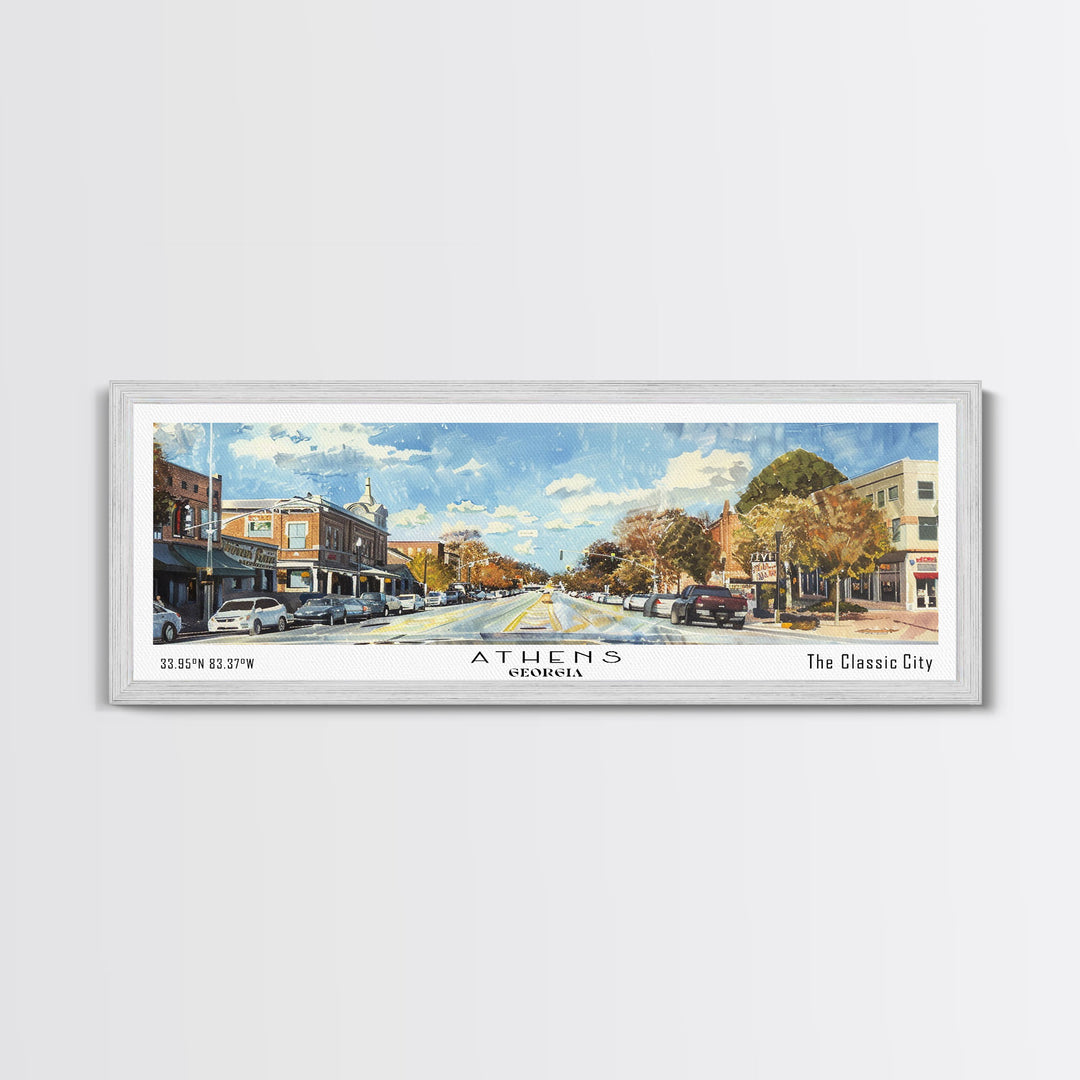 Athens Georgia Panoramic Painting, Watercolor Framed Canvas Print, Scenic City Art, Travel Poster, Home Decor, Wall Hanging, Gift Idea