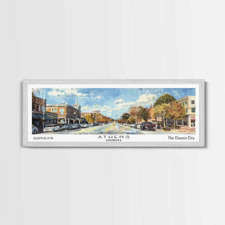 Athens Georgia Panoramic Painting, Watercolor Framed Canvas Print, Scenic City Art, Travel Poster, Home Decor, Wall Hanging, Gift Idea
