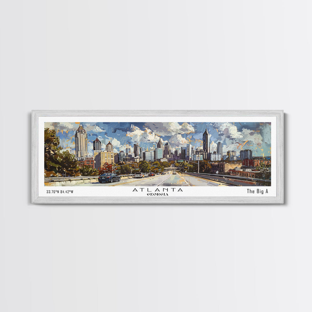 Atlanta Georgia Panoramic Watercolor Painting, Framed Canvas Print, Scenic City Art, Travel Poster, Home Decor, Wall Art, Office Wall Art