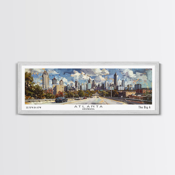 Atlanta Georgia Panoramic Watercolor Painting, Framed Canvas Print, Scenic City Art, Travel Poster, Home Decor, Wall Art, Office Wall Art