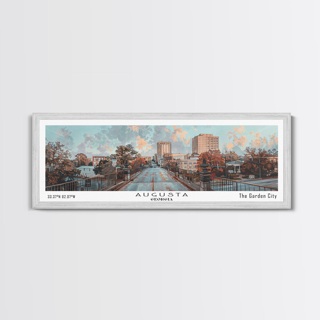 Augusta Georgia Panoramic Painting, Watercolor Framed Canvas Print, Scenic City Art, Travel Poster, Wall Decor, Living Room Art, Gift Idea