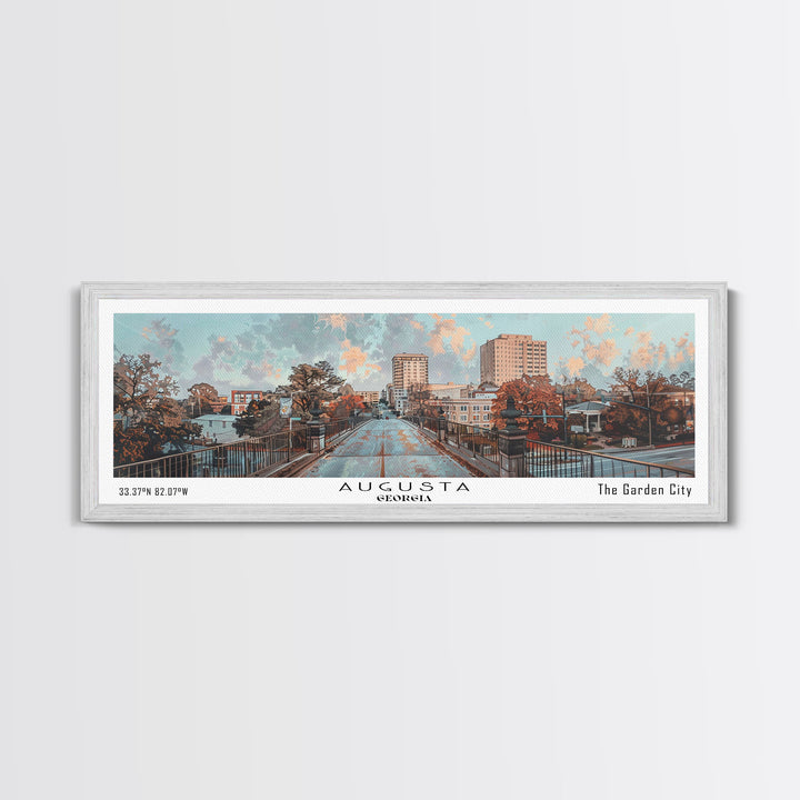 Augusta Georgia Panoramic Painting, Watercolor Framed Canvas Print, Scenic City Art, Travel Poster, Wall Decor, Living Room Art, Gift Idea