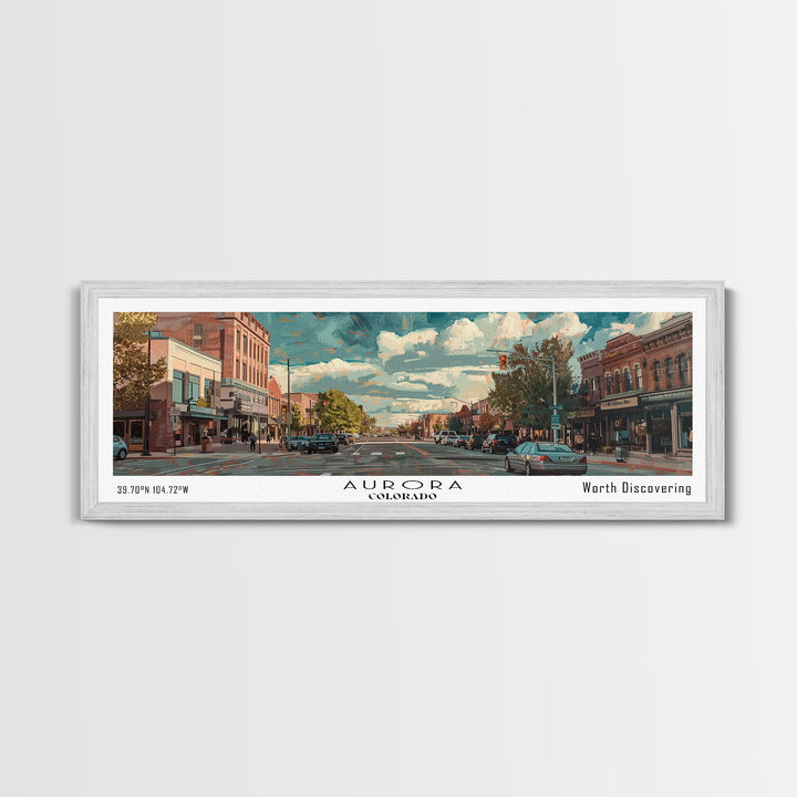 Aurora Colorado Panoramic Painting, Watercolor Framed Canvas Print, Scenic City Art, Travel Poster, Home Decor, Wall Hanging, Office Wall Art