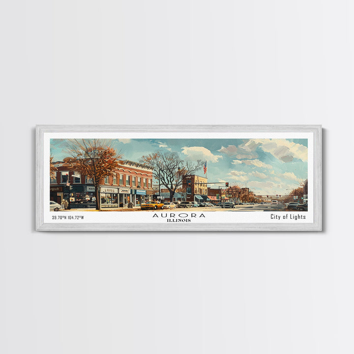 Aurora Illinois Panoramic Painting, Watercolor Framed Canvas Print, Scenic City Art, Travel Poster, Home Decor, Wall Art, Gift Idea