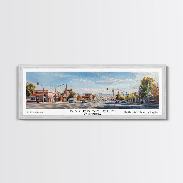 Bakersfield California Panoramic Painting, Watercolor Framed Canvas Print, Scenic City Art, Travel Poster, Home Decor, Wall Hanging, Gift Idea