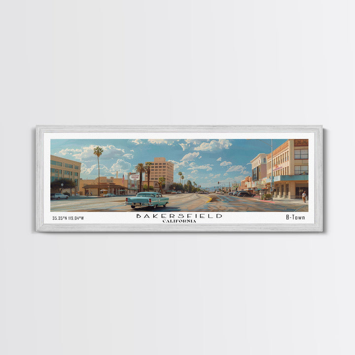 Bakersfield California Panoramic Watercolor Painting, Framed Canvas Print, Scenic City Art, Travel Poster, Wall Decor, Living Room Art, Office Wall Art
