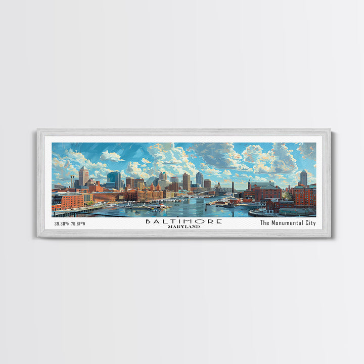 Baltimore Maryland Panoramic Watercolor Painting, Framed Canvas Print, Scenic City Art, Travel Poster, Wall Decor, Living Room Art, Gift Idea
