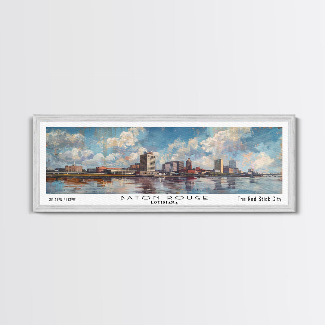 Baton Rouge Louisiana Panoramic Painting, Watercolor Framed Canvas Print, Scenic City Art, Travel Poster, Home Decor, Wall Art, Office Wall Art