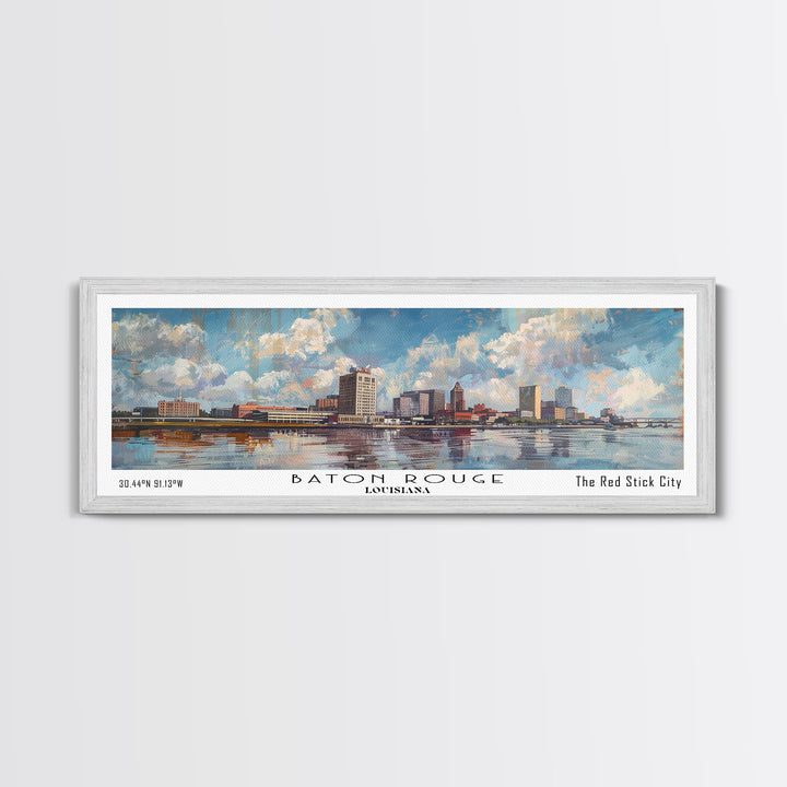 Baton Rouge Louisiana Panoramic Painting, Watercolor Framed Canvas Print, Scenic City Art, Travel Poster, Home Decor, Wall Art, Office Wall Art