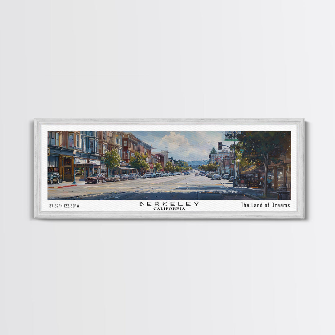 Berkeley California Panoramic Painting, Watercolor Framed Canvas Print, Scenic City Art, Travel Poster, Home Decor, Wall Art, Office Wall Art