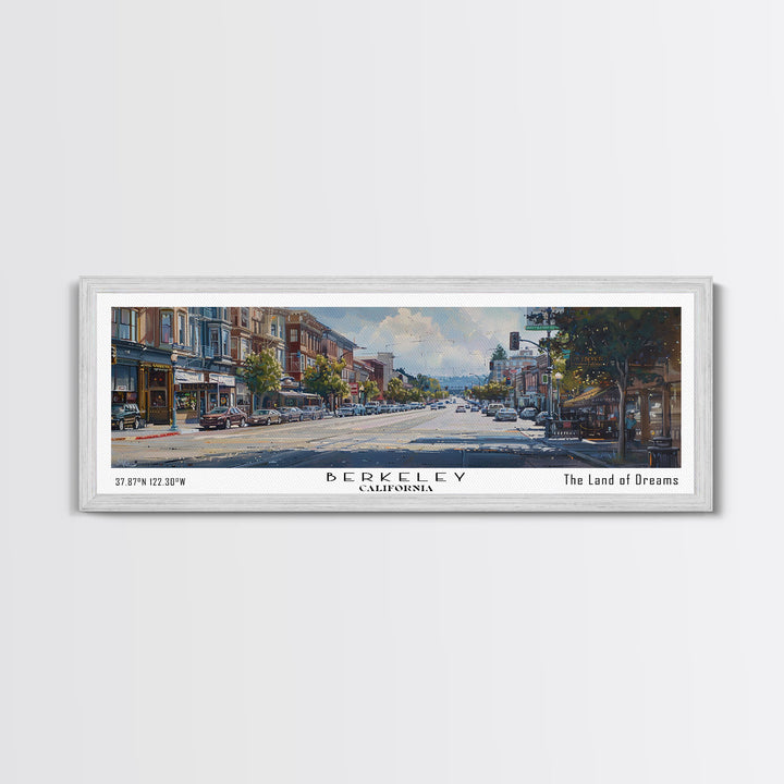 Berkeley California Panoramic Painting, Watercolor Framed Canvas Print, Scenic City Art, Travel Poster, Home Decor, Wall Art, Office Wall Art