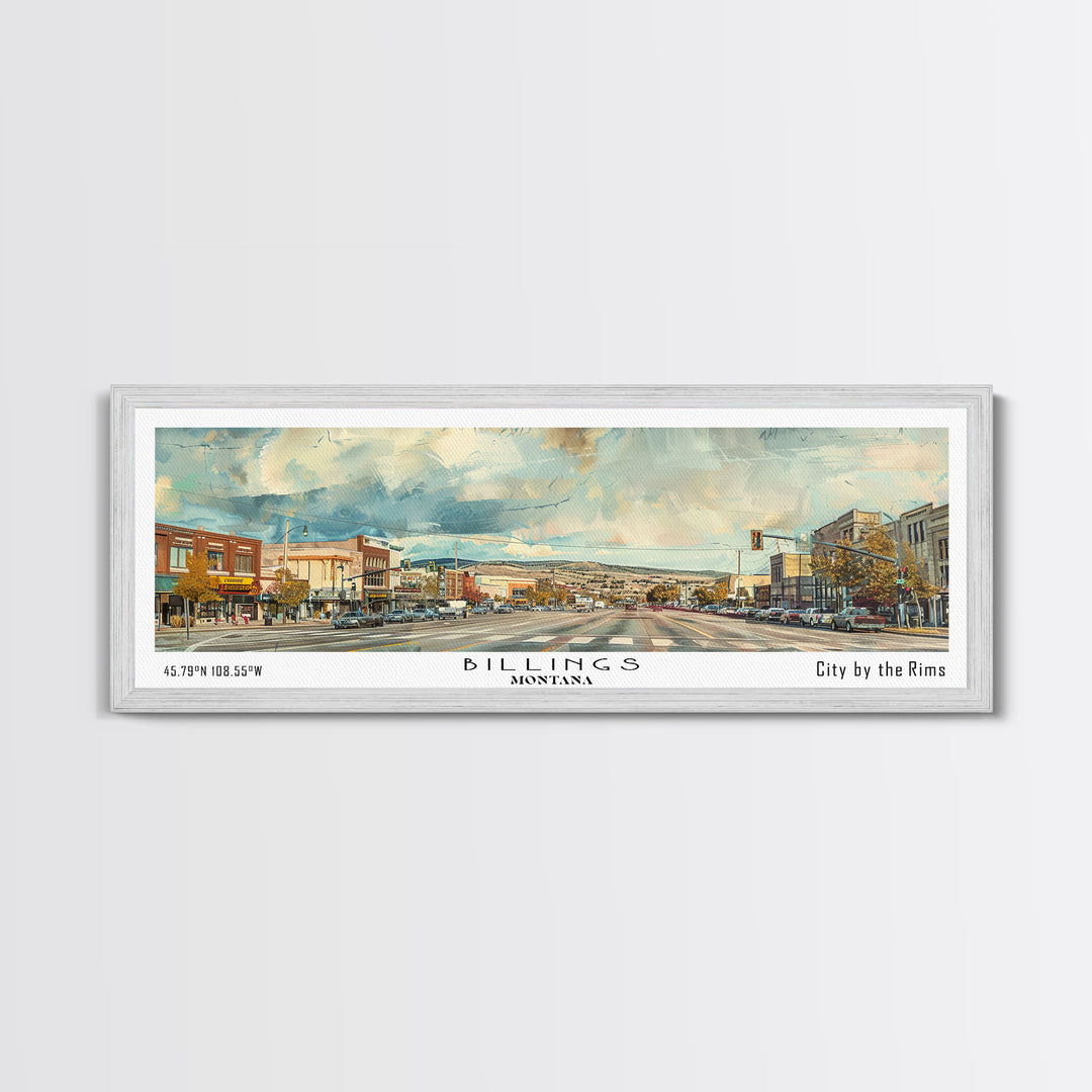 Billings Montana Panoramic Painting, Watercolor Framed Canvas Print, Scenic City Art, Travel Poster, Home Decor, Wall Hanging, Living Room Art