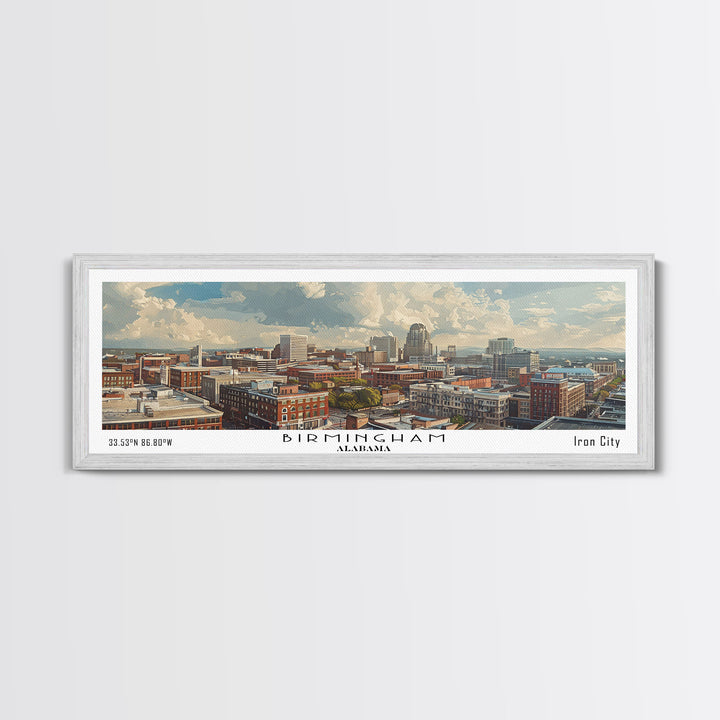 Birmingham Alabama Panoramic Painting, Watercolor Framed Canvas Print, Scenic City Art, Travel Poster, Wall Decor, Living Room Art, Gift Idea