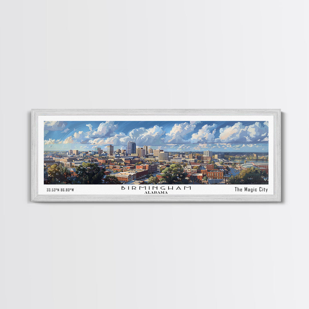 Birmingham Alabama Panoramic Watercolor Painting, Framed Canvas Print, Scenic City Art, Travel Poster, Home Decor, Wall Art, Office Wall Art
