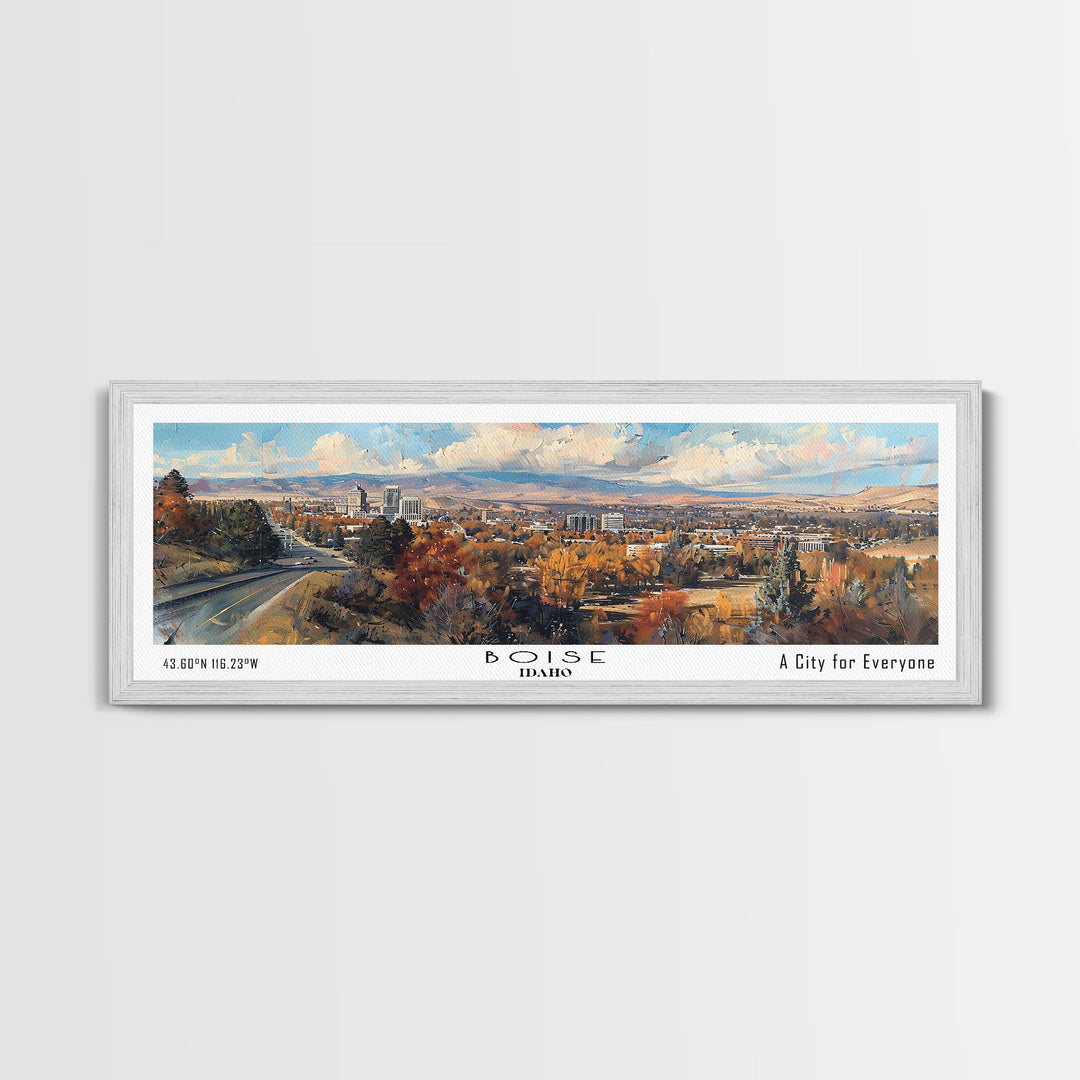 Boise Idaho Panoramic Painting, Watercolor Framed Canvas Print, Scenic City Art, Travel Poster, Home Decor, Wall Hanging, Living Room Art