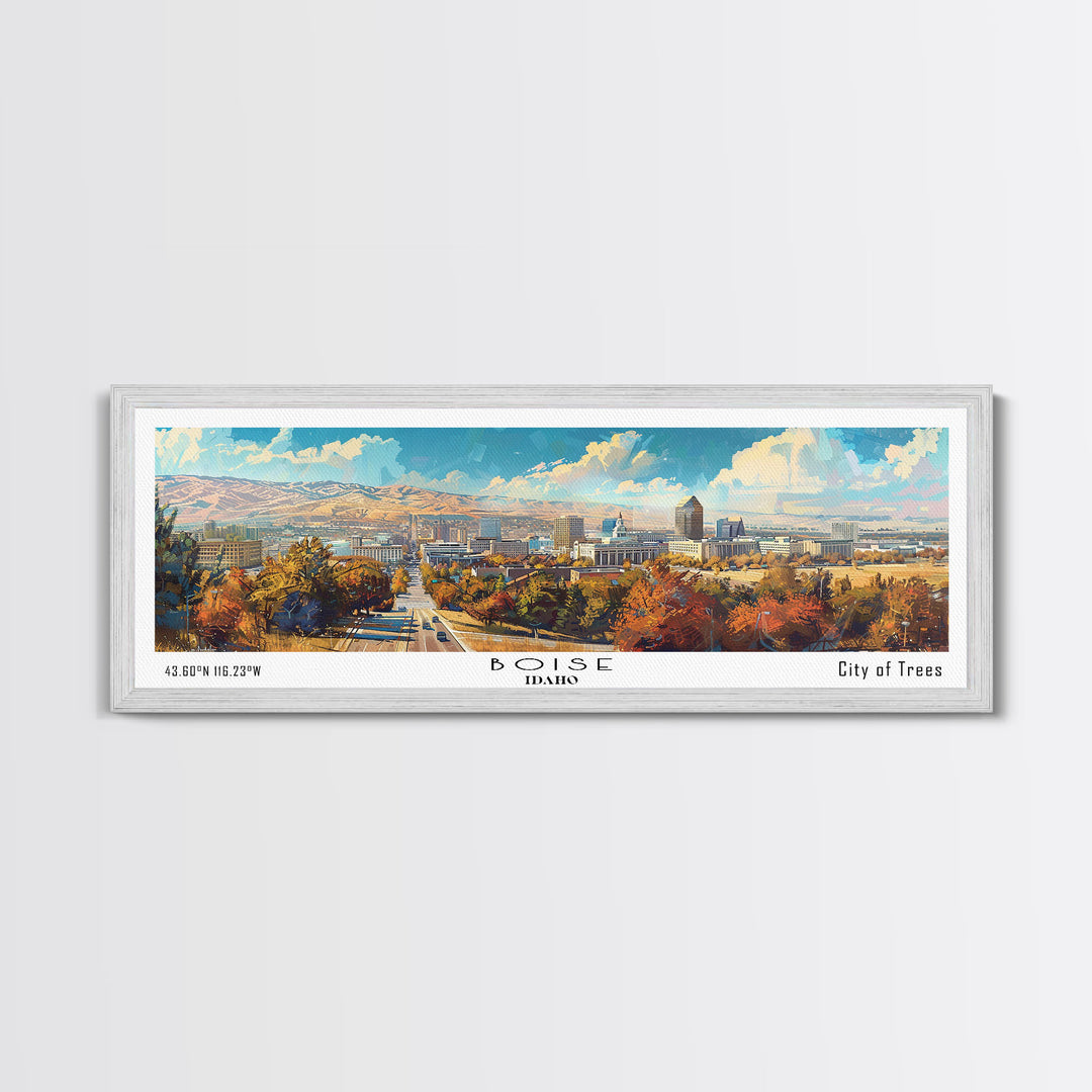 Boise Idaho Panoramic Watercolor Painting, Framed Canvas Print, Scenic City Art, Travel Poster, Wall Decor, Living Room Art, Gift Idea