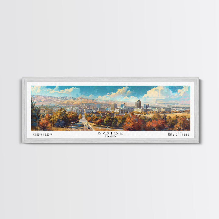 Boise Idaho Panoramic Watercolor Painting, Framed Canvas Print, Scenic City Art, Travel Poster, Wall Decor, Living Room Art, Gift Idea