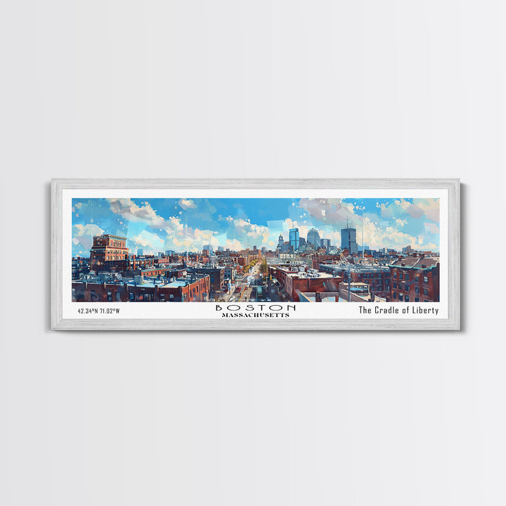 Boston Massachusetts Panoramic Watercolor Painting, Framed Canvas Print, Scenic City Art, Travel Poster, Home Decor, Wall Hanging, Living Room Art