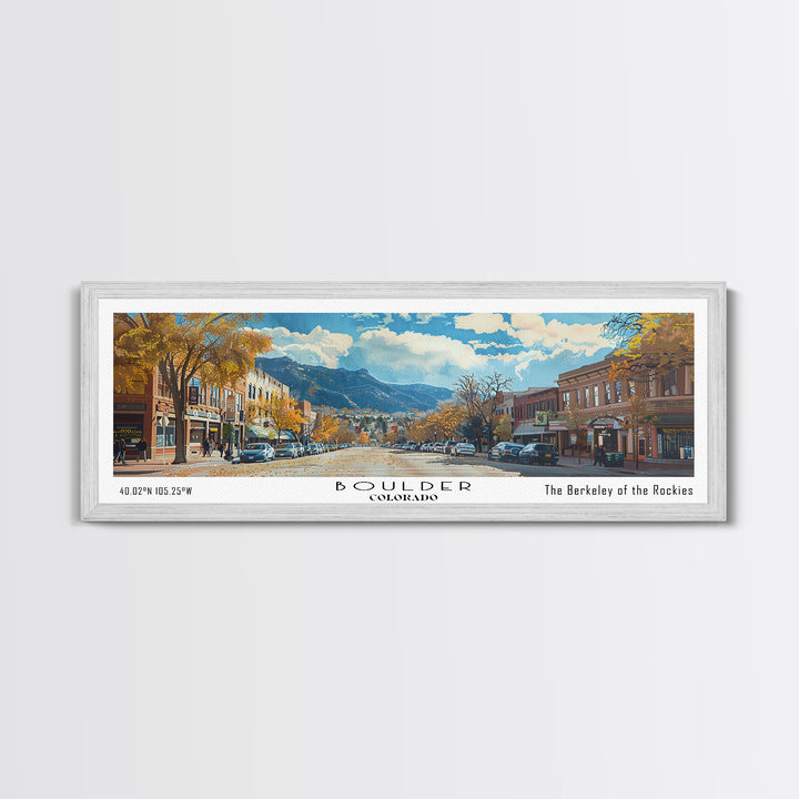 Boulder Colorado Panoramic Painting, Watercolor Framed Canvas Print, Scenic City Art, Travel Poster, Wall Decor, Living Room Art, Gift Idea