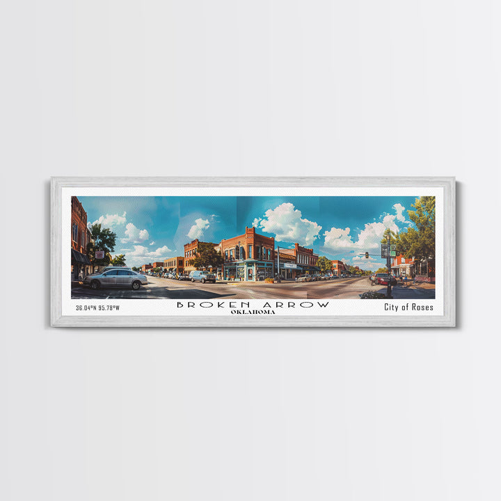 Broken Arrow Oklahoma Panoramic Painting, Watercolor Framed Canvas Print, Scenic City Art, Travel Poster, Home Decor, Wall Hanging, Living Room Art