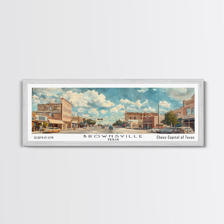 Brownsville Texas Panoramic Painting, Watercolor Framed Canvas Print, Scenic City Art, Travel Poster, Wall Decor, Living Room Art, Gift Idea