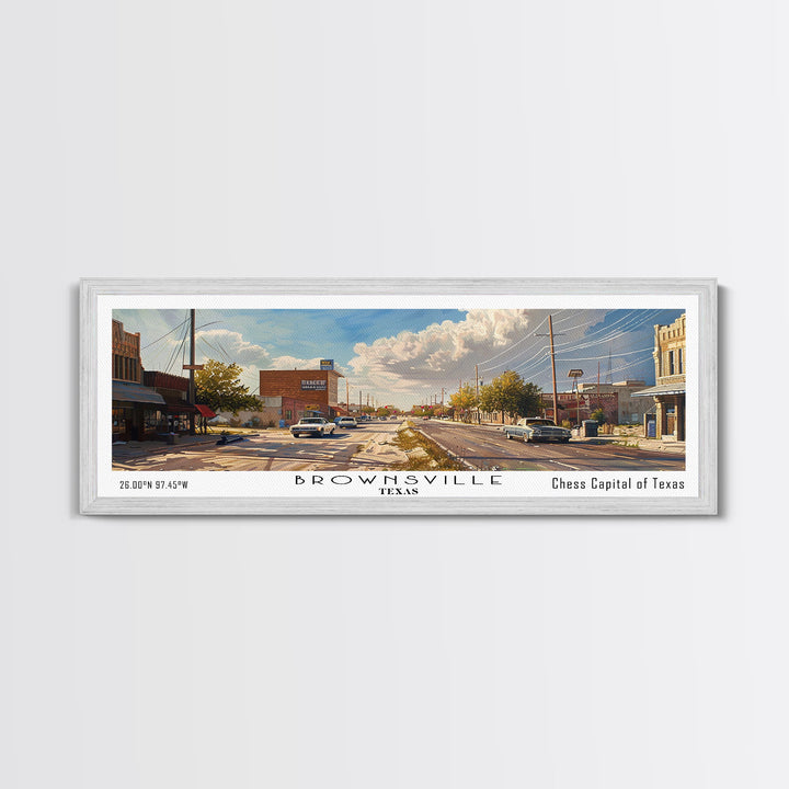 Brownsville Texas Panoramic Watercolor Painting, Framed Canvas Print, Scenic City Art, Travel Poster, Home Decor, Wall Art, Office Wall Art