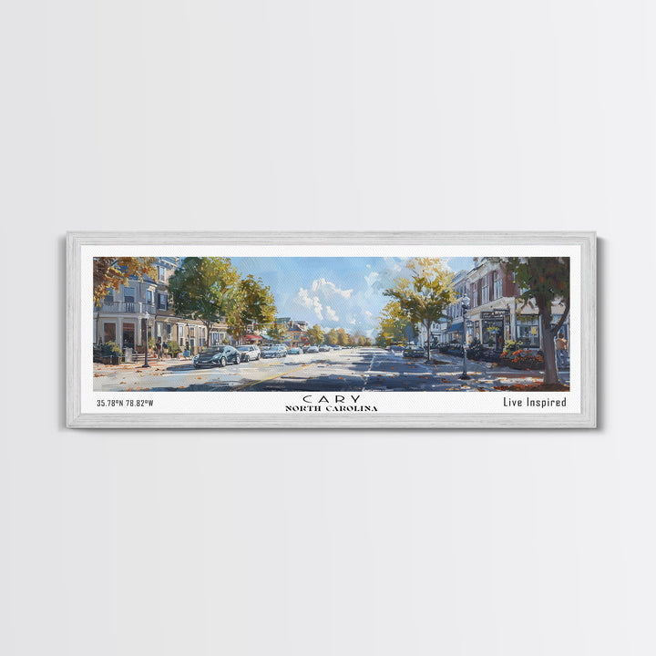 Cary North Carolina Panoramic Watercolor Painting Framed Canvas Print, Travel Poster Art, Home Decor, Picturesque North Carolina Landscape, Living Room Wall Art, Office Decoration, North Carolina Gift