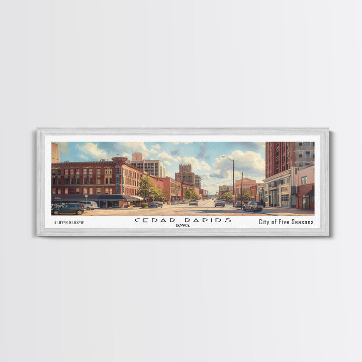 Cedar Rapids Iowa Panoramic Watercolor Painting Framed Canvas Print, Travel Poster Art, Home Decor, Iowa Cityscape, Living Room Decoration, Office Wall Art, Gift for Iowans