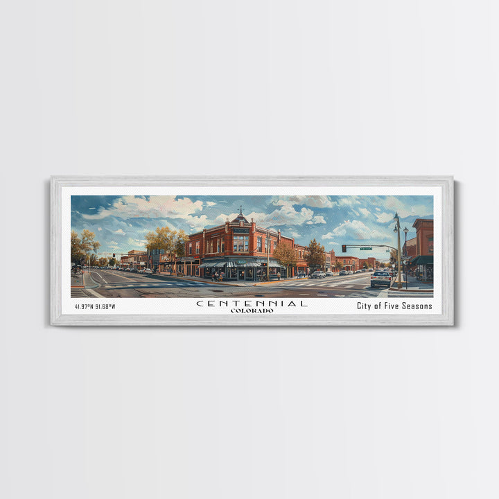 Centennial Colorado Panoramic Watercolor Painting Framed Canvas Print, Travel Poster Art, Mountain Landscape, Home Decor, Living Room Decoration, Office Wall Art, Colorado-Themed Gift